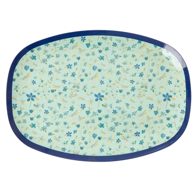RICE Melamine Rectangular Plate with Blu